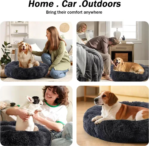 Miniatura 6 de NOYAL Cama Calmante en Forma de Rosquilla para Perros Pequeños a Medianos y Gatos - Cama de Mascotas de Felpa Sintética Anti-Ansiedad con Funda