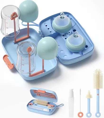 Miniatura 7 de Kit de limpieza de botellas de viaje 7 en 1, esenciales para bebés, con cepillo para biberones, cepillo para pezones, cepillo limpiador de pajilla