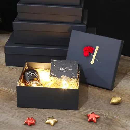 Miniatura 5 de Giftilious Cajas de regalo negras, un juego de 5 cajas de regalo con tapas para regalos, cajas preenvueltas para regalos, caja de regalo resistente