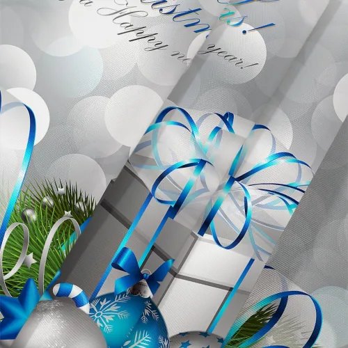 Miniatura 4 de DYNH Cortina de ducha navideña, feliz Navidad, bola y caja de Navidad plateada y azul para cortinas de baño de Año Nuevo, cortina de ducha de tela
