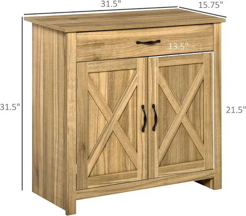 Miniatura 3 de HOMCOM Aparador Estilo Granja Gabinete Buffet, Gabinete de Barra de Café con Puerta de Granero con Cajón y Estante Ajustable para Cocina, Sala