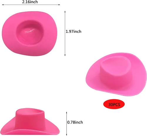 Miniatura 2 de 30 piezas de sombrero de vaquero occidental mini de plástico y sombrero de vaquera lindo en miniatura para accesorios de fiesta, muñeca de juguete