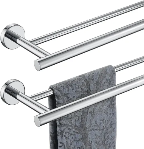 Miniatura 16 de JQK - Barra doble para toallas de baño, oro cepillado de 30 pulgadas, toallero de acero inoxidable 304 de 0.8 mm de espesor para baño, soporte