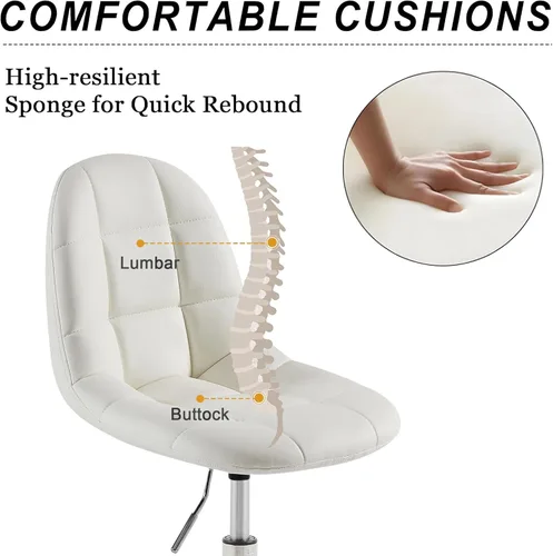 Miniatura 7 de VECELO Silla de escritorio para oficina en casa sin brazos, altura ajustable, de piel sintética PU, giratoria 360 grados con ruedas, elegante