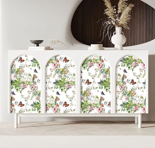 Miniatura 5 de Blooming Wall DPYA24 - Papel tapiz removible con diseño de arbustos de flores silvestres de primavera con mariposa alrededor de despegar y pegar