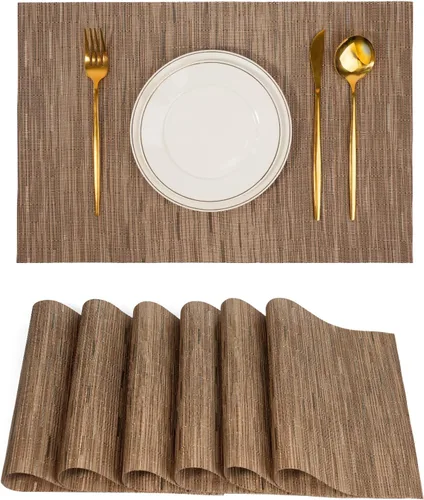 Miniatura 31 de Juego de 6 manteles individuales, antideslizantes, tejido de PVC, fáciles de limpiar, resistentes al calor, para cocina, comedor, decoración Beige