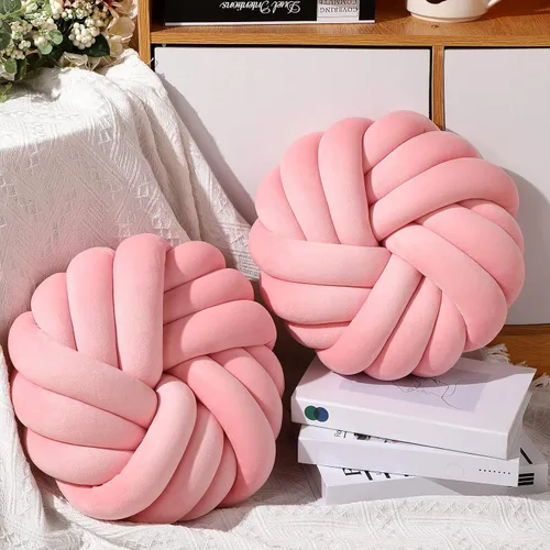 Miniatura 5 de Fumete 2 Piezas Almohadas de Nudo Redondas de 14 Pulgadas, Almohada de Bola de Nudo de Felpa Suave Decorativa Hecha a Mano, Cojín Decorativo Moderno