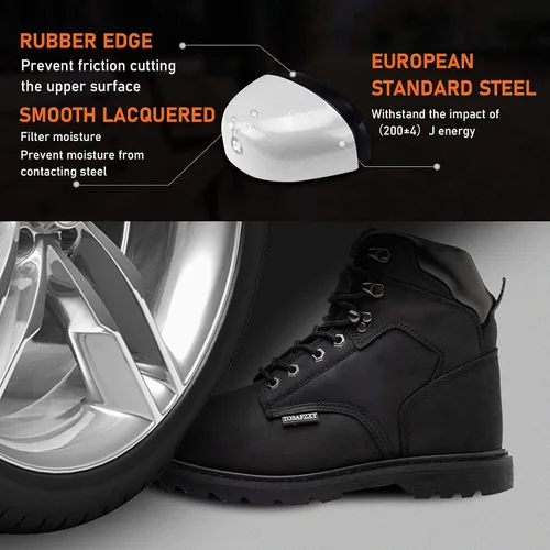 Miniatura 4 de Botas de seguridad laboral para hombre, de cuero Crazy-Horse duradero, con puntera de acero indestructible, impermeables y antideslizantes, mejor