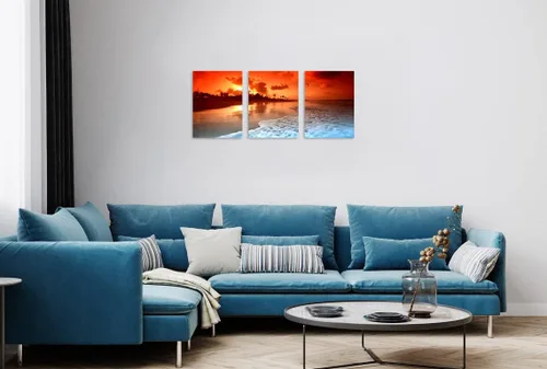 Miniatura 3 de TutuBeer 3 paneles de fotos de playa, decoración de pared, playa al atardecer, imágenes impresas en lienzo, imagen del océano, decoración de pared