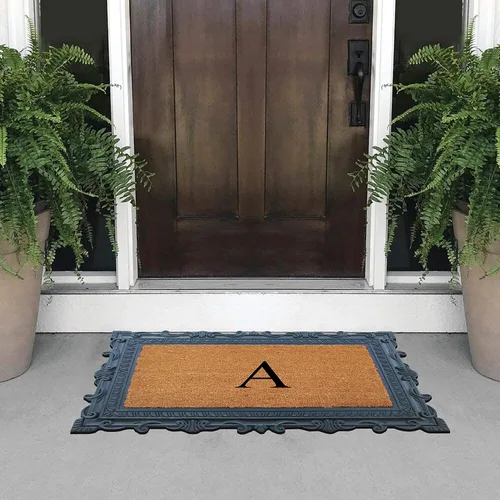 Miniatura 4 de A1HC - Felpudo con monograma de goma natural y fibra de coco de 24 x 36 pulgadas para puerta delantera, antidesprendimiento, duradero, para entrada