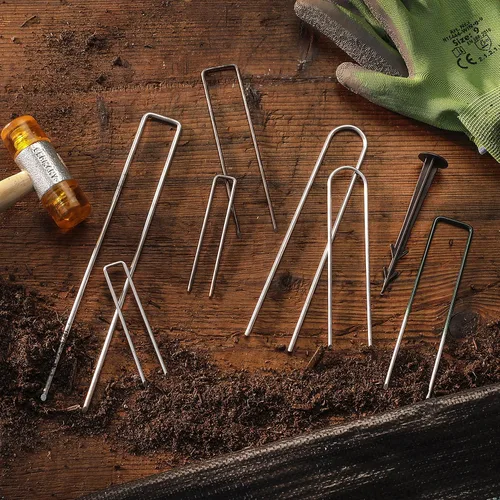 Miniatura 6 de GardenMate Paquete de 50 clavijas de acero multiusos en forma de U de 50 x 6 pulgadas (5.906 in), ideales para asegurar tela de malezas, tela