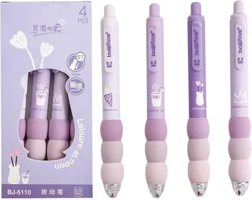 Miniatura 7 de MOZXIRZ 4 bolígrafos de gel estéticos retráctiles azules, de agarre suave, bolígrafo de tinta negra kawaii para oficina, escuela, suministros