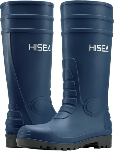 Miniatura 3 de HISEA Botas de lluvia para hombre con vástago de acero, botas de goma impermeables, botas de lluvia de PVC sin costuras, calzado de protección