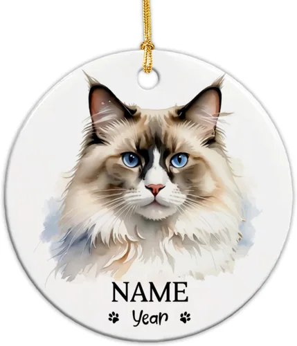 Miniatura 14 de Adornos de Navidad abisinios 2026, adorno de cerámica con nombre personalizado de gato, regalo de gato abisinio para hombres y mujeres, amantes
