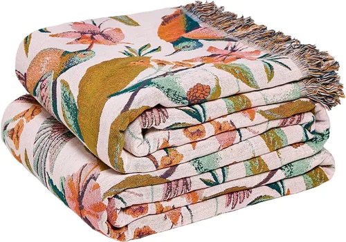 Miniatura 44 de Cobija para cama de estilo bohemio, 100 % algodón, ultra suave, edredón rústico, cobija de otoño, estampado floral, cobija grande rústica para sofá