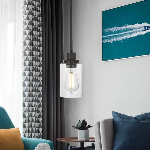 Miniatura 7 de MELUCEE Lámpara colgante de vidrio de 1 luz, estilo Edison industrial, acabado de bronce aceitado, iluminación de isla de cocina, lámpara colgante