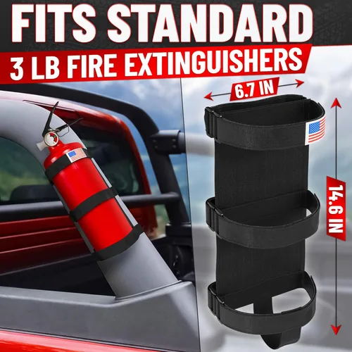 Miniatura 2 de Fire Extinguisher Mount for Vehicle - Adjustable Nylon Strap Fix, No-Drill, Roll Bar Mount, Quick Release Fits 3 lb Extinguishers - Fire