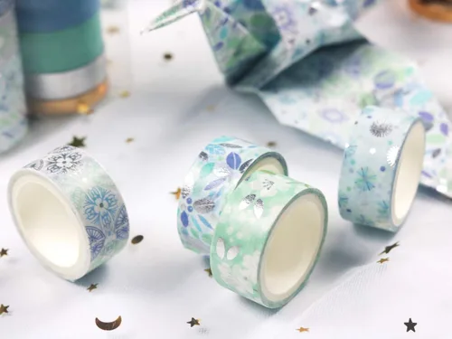 Miniatura 7 de YUBBAEX - Juego de 12 rollos de cinta Washi azul plateada, cinta adhesiva decorativa (mezcla azul)