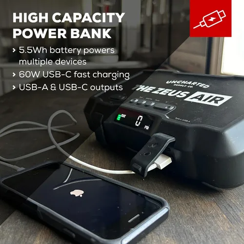 Miniatura 7 de Uncharted Supply Co. Zeus Air, arrancador portátil de 2000 A, inflador de neumáticos y compresor de 150 PSI, banco de energía de 15,000 mAh