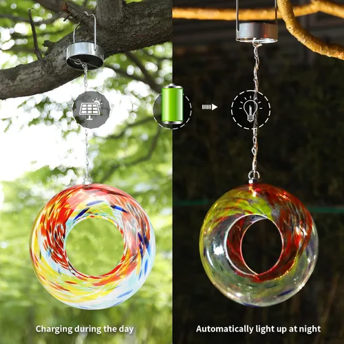 Miniatura 4 de VCUTEKA Comedero solar para pájaros para colgar en el exterior, con recipiente de vidrio de forma redonda para atraer aves silvestres