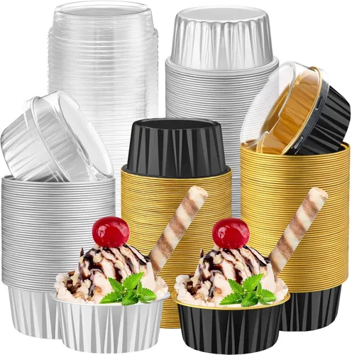 Miniatura 10 de Paquete de 200 Moldes de Papel de Aluminio para Hornear Cupcakes de 5oz Forros para Cupcakes Tazas de Postre con Tapas Moldes Desechables para Verde