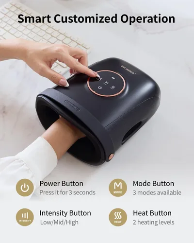 Miniatura 3 de FIT KING Masajeador de manos inalámbrico con compresión y calefacción, masaje envolvente de dedos para dolor de artritis y túnel carpiano, gran Negro