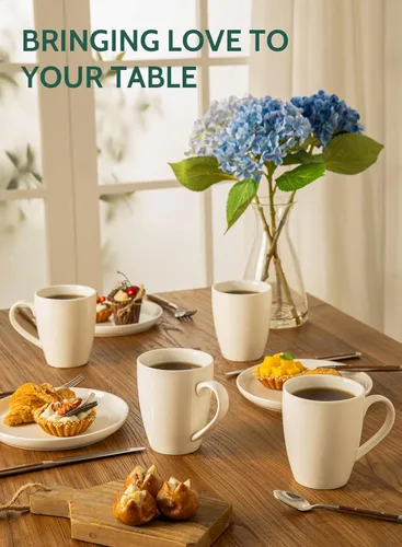 Miniatura 6 de Sweese Tazas de café de porcelana – 16 onzas (arriba al borde) para café, latte, té, cacao, juego de 4, blanco