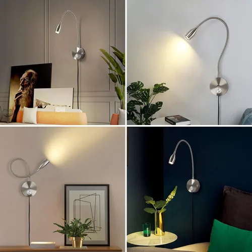 Miniatura 2 de Luz LED de lectura de pared con puerto de carga USB, interruptor regulable táctil, lámpara de noche de cuello de cisne, brazo flexible, 3 W