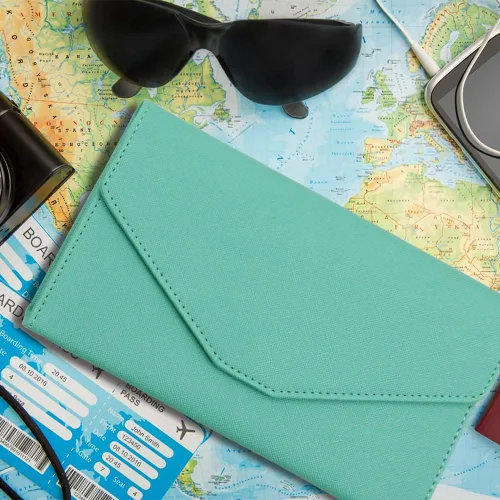 Miniatura 6 de Billetera de viaje multiusos, con bloqueo RFID, soporte para pasaporte, organizador de documentos, funda para pasaporte, tarjeta de crédito, Verde