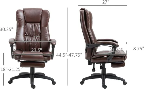 Miniatura 3 de Vinsetto Silla de oficina de masaje de respaldo alto con vibración de 6 puntos, 5 modos, silla ejecutiva, silla giratoria de piel sintética