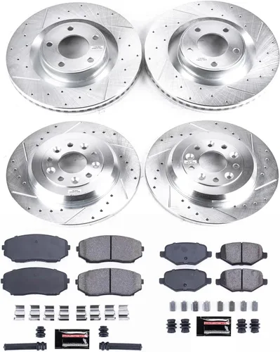 Miniatura 2 de PowerStop Kit de frenos delanteros y traseros para Ford Edge 2013-14 Lincoln MKX 2013-15 - Rotores de disco perforados y ranurados con pastillas