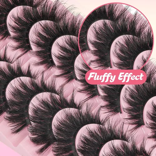 Miniatura 7 de Ahrikiss Pestañas postizas esponjosas, pestañas falsas 5D, pestañas voluminosas que parecen extensiones, 10 pares, pestañas suaves y gruesas