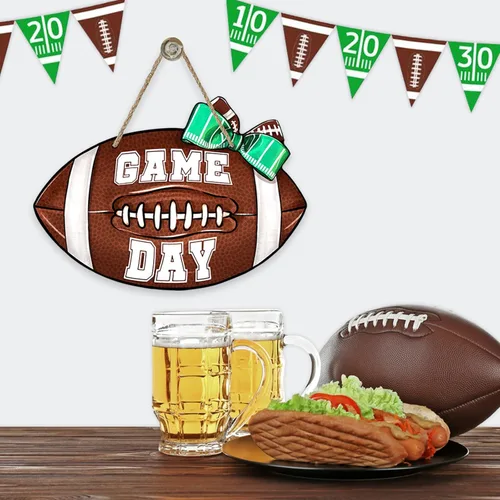 Miniatura 6 de Deroro Letrero de día de juego de fútbol para decoración de puerta delantera, colgador de puerta de madera deportiva de rugby para porche exterior