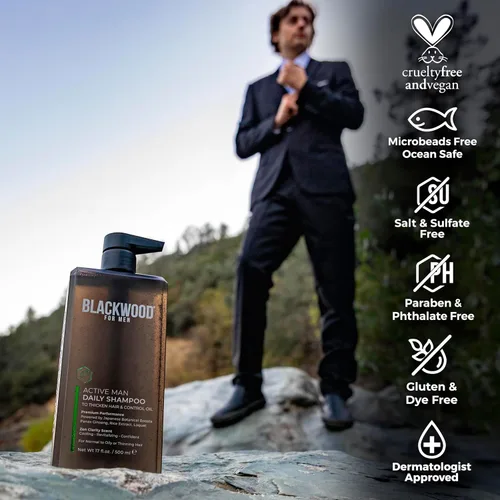 Miniatura 3 de BLACKWOOD FOR MEN Active Man Daily Shampoo - Champú espesante y aclarante para cabello o cuero cabelludo normal a graso - Combate la pérdida