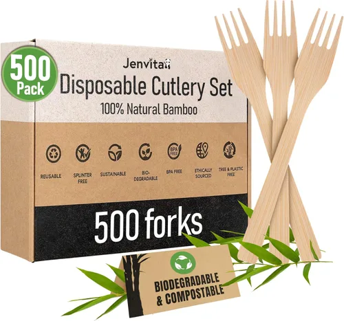 Miniatura 11 de Juego de cubiertos 100% de bambú - Juego de 100 cubiertos compostables
