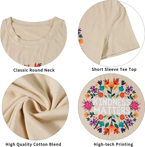 Miniatura 6 de Camisetas de profesor para mujer, camiseta con texto en inglés "Be Kindness", camisetas de salud mental, camiseta bohemia con gráficos florales