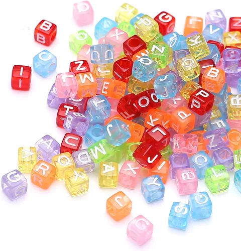 Miniatura 8 de 1000 piezas de cuentas cuadradas luminosas con letras, cuentas de cubo que brillan en la oscuridad, cuentas de letras luminosas acrílicas, cuentas
