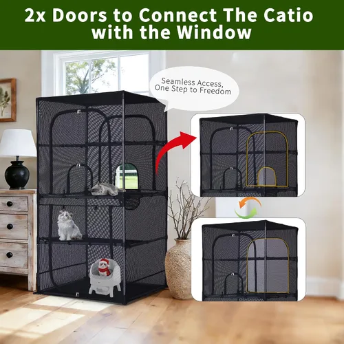 Miniatura 6 de Rockever Catio - Recinto para gatos al aire libre, jaula grande de 61.4 pulgadas para gatos con ventanilla, patio para gatos de 4 niveles, 6