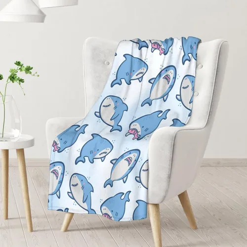 Miniatura 2 de Manta de tiburón para regalo, 30 x 40 pulgadas, lindas mantas de tiburón para niños y niñas, manta de felpa suave y mullida azul claro para sofá