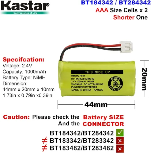 Miniatura 4 de Kastar Paquete de 1 batería de repuesto BT184342 / BT284342 para AT&T BT6010 BT-6010 BT8000 BT-8000 BT8001 BT-8001 BT8300 BT-8300 BT18433 BT-18433