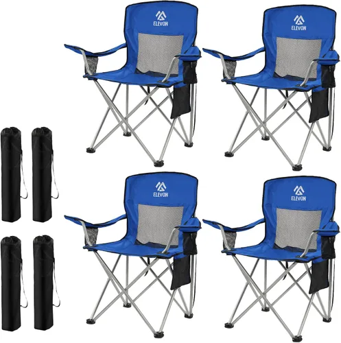 Miniatura 22 de Silla de camping Elevon, silla plegable portátil al aire libre con brazos, soporte para tazas y bolsa de transporte