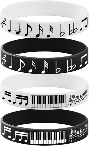 Miniatura 3 de 48 pulseras de goma con notas de piano, pulseras de silicona, suministros de fiesta, notas de piano, decoraciones de fiesta temática de música