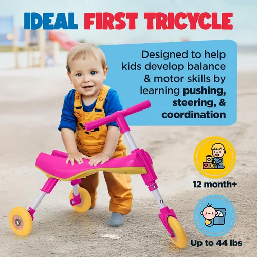 Miniatura 5 de Triciclo para niños pequeños de 1 a 3 años – Triciclo plegable para niños pequeños – Bicicleta para niños y niñas – Fácil de montar y dirigir – No