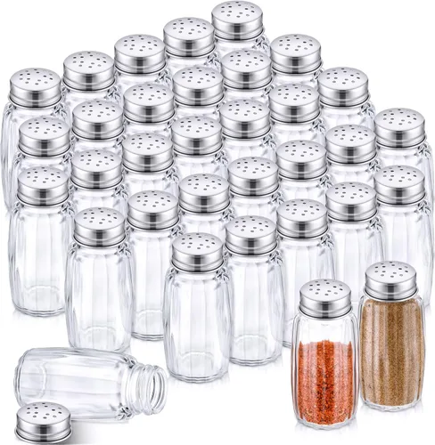 Miniatura 14 de Bokon Juego de 48 cocteleros de vidrio para sal con tapas de acero inoxidable de 2.7 oz, coctelero pequeño para especias para cocina, restaurantes