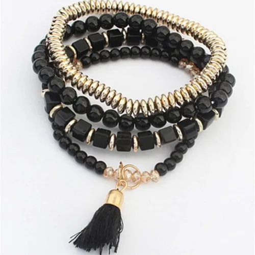 Miniatura 2 de YAZILIND Pulseras de cuentas de múltiples capas elásticas apilables pulsera Strand Beach brazalete bohemio borla colgante pulsera conjuntos