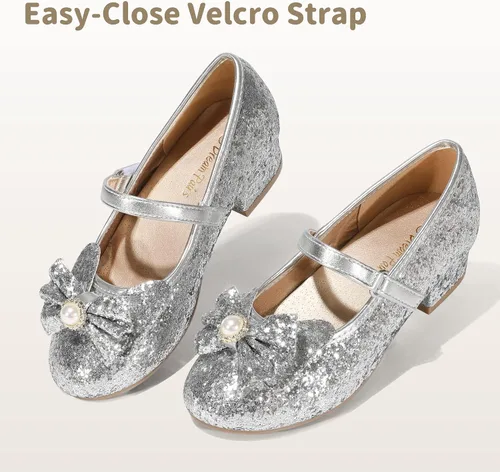 Miniatura 2 de DREAM PAIRS Zapatos de vestir para niñas, zapatos de princesa para niñas pequeñas, zapatos de tacón bajo Mary Jane con purpurina para fiesta