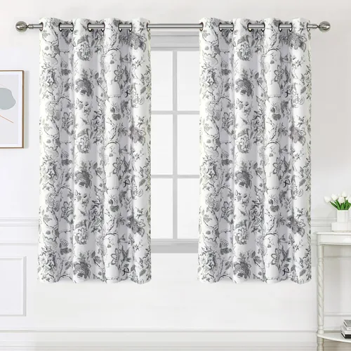 Miniatura 2 de H.VERSAILTEX Cortinas opacas de 63 pulgadas de largo, juego de 2 paneles de cortinas con estampado floral para sala de estar, cortinas de ventana