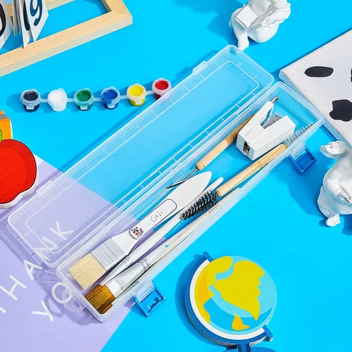 Miniatura 4 de 8 soportes para pinceles de pintura de plástico translúcido, estuche organizador de herramientas de dibujo, caja de almacenamiento larga