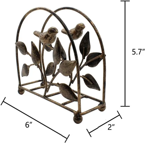 Miniatura 6 de Servilletero clásico de hierro fundido con forma de pájaro y árbol/Dispensador de pañuelos independiente para mesa, bronce