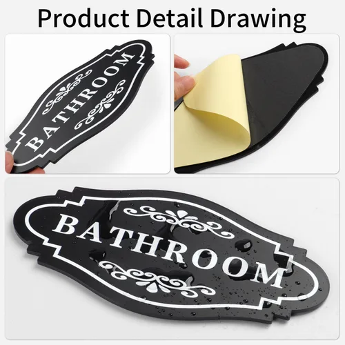 Miniatura 5 de FXRN Adhesivo de baño para negocios y hogar, autoadhesivo, bonita decoración de baño para puerta, letrero de baño unisex o letrero de baño